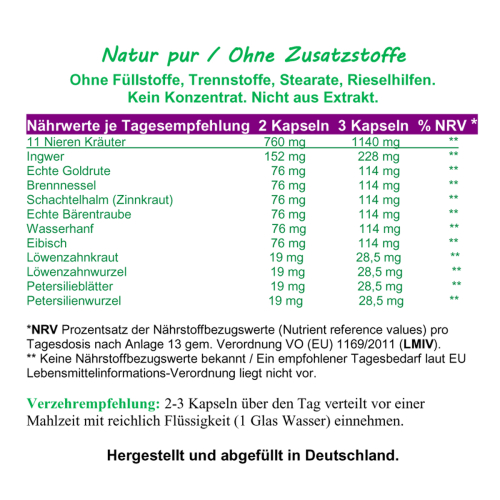 Nierenkapseln 11 Nierenkräuter 720 Nieren Kräuter Kapseln [3 + 1 Dose Bonus]