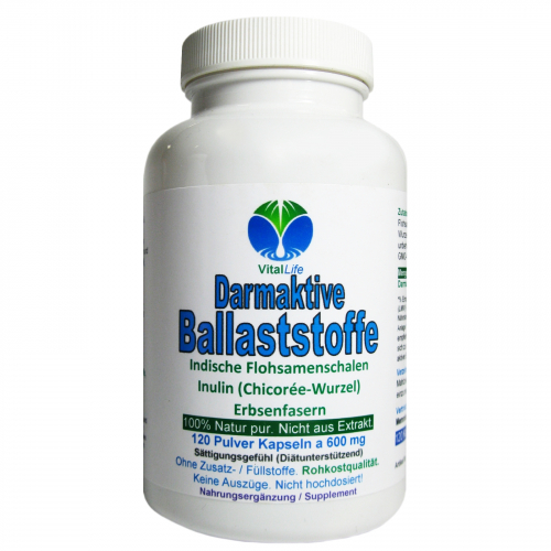 Darmaktive Ballaststoffe Flohsamen Inulin + Erbsenfasern 120 Pulver Kapseln