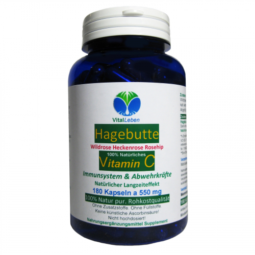 Hagebutte natürliches Vitamin-C 180 Pulver Kapseln