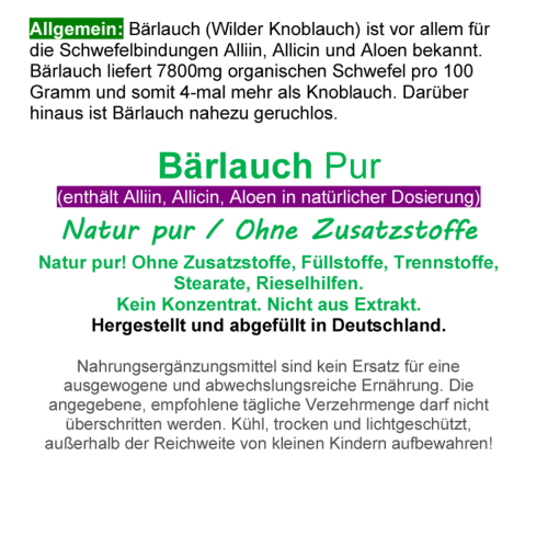 Frischblatt Bärlauch Wildwuchs 120 Kapseln wilder Knoblauch. Natürliche Schwefelquelle, Natur pur ohne Zusatzstoffe.