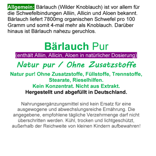 Frischblatt Bärlauch Wildwuchs 360 Kapseln wilder Knoblauch. Natürliche Schwefelquelle, Natur pur ohne Zusatzstoffe.