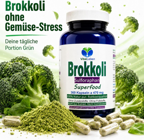 BROKKOLI Broccoli Sulforaphan & Indol-3-Carbinol 360 Kapseln - Antioxidantien & Vitamine C E K, B-Komplex + Calcium Magnesium Eisen Kalium Selen uvm [OHNE ZUSATZSTOFFE].