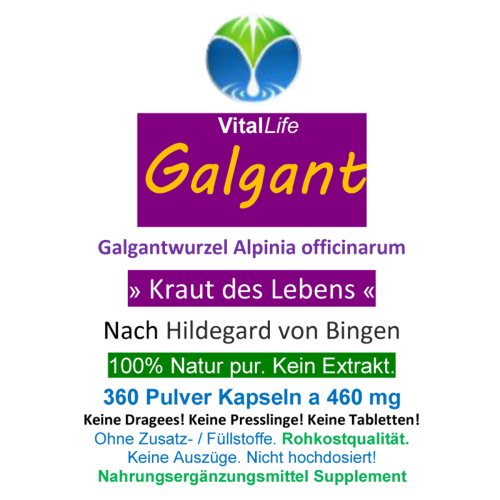 Galgant Kapseln 360 Galgantwurzel Bitterstoffe verdauungsfördernd, galletreibend. Nach Hildegard von Bingen OHNE Zusatzstoffe