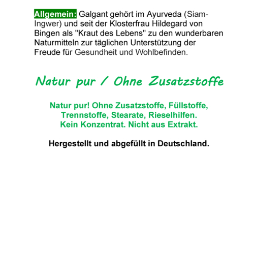 Galgant Kapseln 360 Galgantwurzel Bitterstoffe verdauungsfördernd, galletreibend. Nach Hildegard von Bingen OHNE Zusatzstoffe