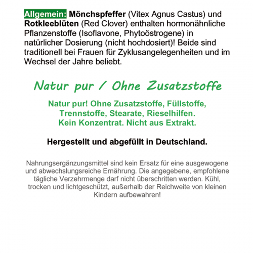 Rotklee & Mönchspfeffer 360 Kapseln Meno Fit - Hormon Balance Frauenleiden Wechseljahre Menopause - NATUR pur Isoflavone & Phytohormone. KEIN EXTRAKT! OHNE ZUSATZSTOFFE. ►6 Monate Vorrat.