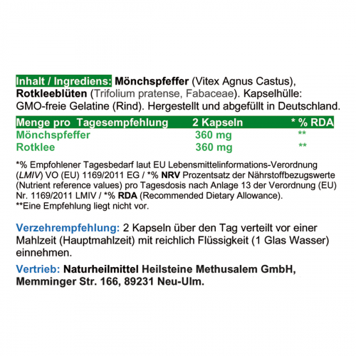 Rotklee & Mönchspfeffer 360 Kapseln Meno Fit - Hormon Balance Frauenleiden Wechseljahre Menopause - NATUR pur Isoflavone & Phytohormone. KEIN EXTRAKT! OHNE ZUSATZSTOFFE. ►6 Monate Vorrat.