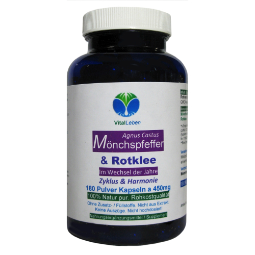 ROTKLEE & MÖNCHSPFEFFER 720 Kapseln - Hormon Balance Frauenleiden Wechseljahre Menopause - NATUR pur Isoflavone & Phytohormone. OHNE ZUSATZSTOFFE. ►12 Monate Vorrat. 3 + 1 Dose GRATIS!