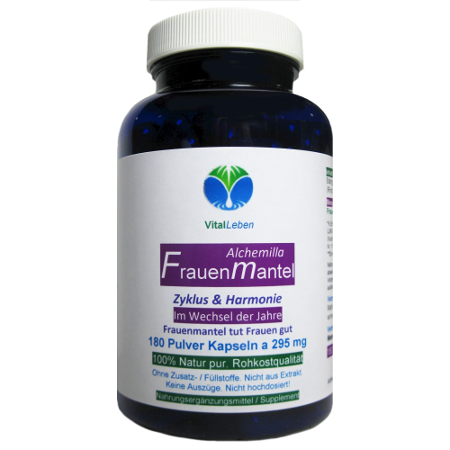 Frauenmantel 180 Kapseln Frauenmantelkraut - BALANCE & HARMONIE im monatlichen Rhythmus und weiblichen Zyklus. Natur pur. Ohne ZUSATZSTOFFE