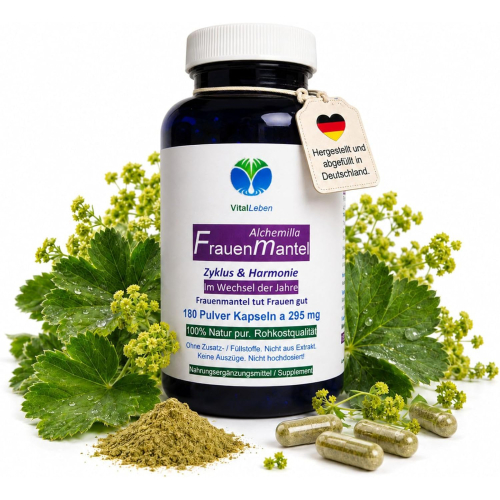 Frauenmantel 720 Kapseln Frauenmantelkraut - BALANCE & HARMONIE im monatlichen Rhythmus und weiblichen Zyklus. Natur pur. Ohne ZUSATZSTOFFE