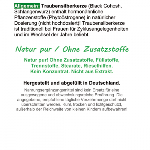 Traubensilberkerze Wechseljahre 720 Kapseln Black Cohosh Schlangenwurz - OHNE ZUSATZSTOFFE ►3 + 1 GRATIS