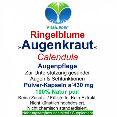 Ringelblume Sehkraft 180 Kapseln Augen-Vitamine Augenkraut Augenpflege Augendank Calendula - Nahrungsergänzungsmittel 100% Natur pur.