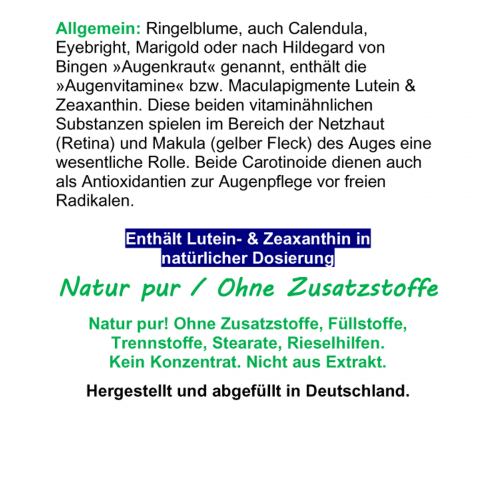 Ringelblume Sehkraft 180 Kapseln Augen-Vitamine Augenkraut Augenpflege Augendank Calendula - OHNE ZUSATZSTOFFE.