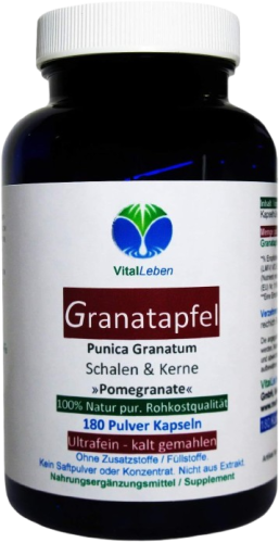 GRANATAPFEL 180 Kapseln Saft & Kerne 40% MEGA ANTIOXIDANTIEN, Ellagsäure, Polyphenole uvm. Natürliches MULTI-Vitamin-Mineral SUPERFOOD. KEIN EXTRAKT. KEIN SAFTPULVER. Nicht künstlich hochdosiert. 100% Natur pur. OHNE ZUSATZSTOFFE.