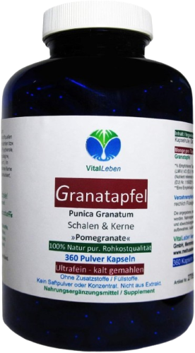 GRANATAPFEL 360 Kapseln Saft & Kerne 40% MEGA ANTIOXIDANTIEN, Ellagsäure, Polyphenole uvm. Natürliches MULTI-Vitamin-Mineral SUPERFOOD. KEIN EXTRAKT. KEIN SAFTPULVER. Nicht künstlich hochdosiert. 100% Natur pur. OHNE ZUSATZSTOFFE.