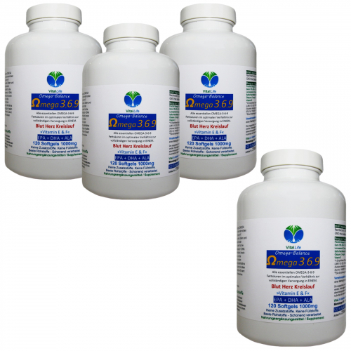 Omega 3-6-9 EPA + DHA + ALA - 480 (4x120) Softgel Kapseln