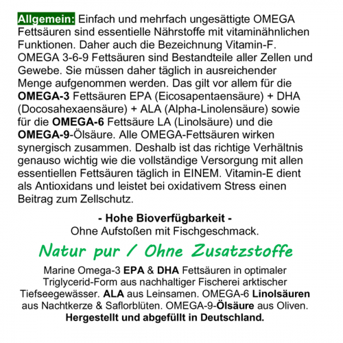 Omega 3-6-9 EPA + DHA + ALA - 480 (4x120) Softgel Kapseln