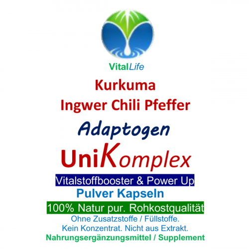 UniKomplex Kurkuma Ingwer Chili Pfeffer 180 Pulver Kapseln