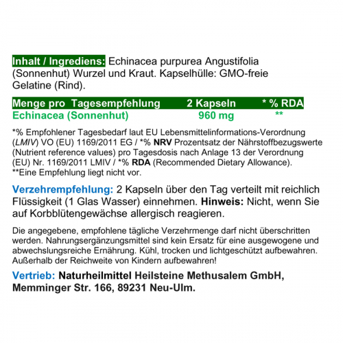 Echinacea Purpur Sonnenhut Adaptogen 120 Pulver Kapseln