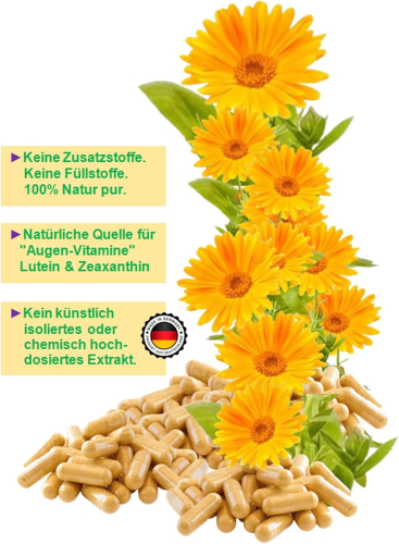 AugenVitamine AugenDank Ringelblume Lutein & Zeaxanthin 120 Kapseln Vital Sehkraft Vitamine für Augen und Makula - OHNE Zusatzstoffe.