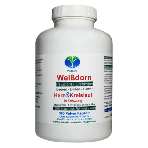 Weißdorn 360 Kapseln Weißdornbeeren + Blüten + Blätter | Natur pur ohne Zusatzstoffe & Füllstoffe Kein Extrakt | Herzkraut & Herzpflanze traditionell nach Hildegard von Bingen