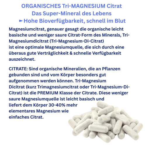 Magnesium Citrat 120 Pulver Kapseln organisches PREMIUM TRI-MAGNESIUMCITRAT. Elementar. OHNE ZUSATZSTOFFE. Schnelle Aufnahme. HOHE BIOVERFÜGBARKEIT. Nie mehr Magnesiummangel ►Dein täglicher Helfer für Muskeln, Nerven, Energie, weniger Müdigkeit.