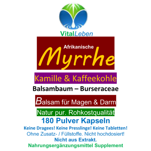 Myrrhe + Kamille + Kaffeekohle 180 Carbo Königs-Kapseln [OHNE Zusatzstoffe]