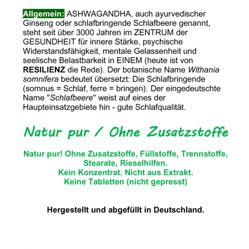 Ashwagandha Ayurvedischer Ginseng 360 Pulver Kapseln