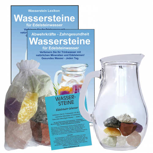 Edelsteinwasser Fit und Schlank 5-tlg Set Wassersteine + 1 Liter Krug