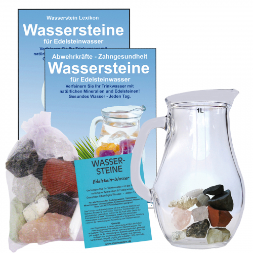 Edelsteinwasser Entschlackung 5-tlg Set Wassersteine + 1 Liter Krug