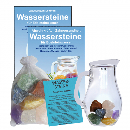 Edelsteinwasser Harmonie Mischung 5-tlg Set Wassersteine + 0,5 Liter Krug