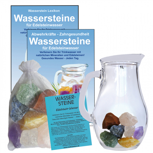 Edelsteinwasser Harmonie Mischung 5-tlg Set Wassersteine + 1 Liter Krug