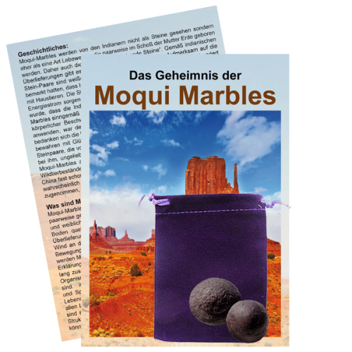 Moqui Marbles Paar 10-15mm Ø männlich & weiblich 4-tlg Set mit ZERTIFIKAT & BOOKLET über Wirkung und Anwendung