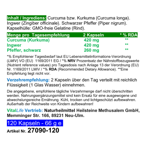 SuperKombi Kurkuma, Ingwer + Pfeffer 120 Pulver Kapseln