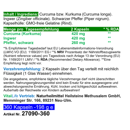 SuperKombi Kurkuma, Ingwer + Pfeffer 360 Pulver Kapseln