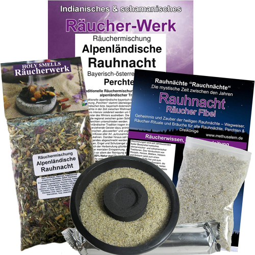 Alpenländische Rauhnacht 7-tlg Rauhnächte Räucherset mit Räucherschale schwarz für Hausreinigung & Kehraus.