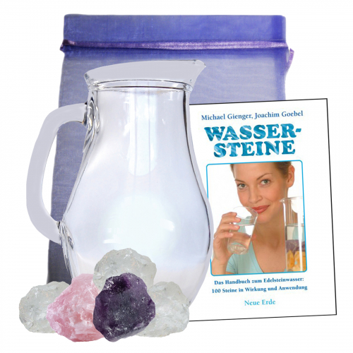 Wassersteine zur Trinkwasser Energetisierung 5-tlg SET mit 1,0 L Glaskrug + Buch