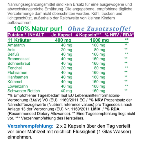 11 Kräuter & Bitterstoffe nach Hildegard von Bingen 360 Kapseln