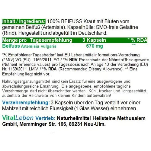 Beifuss 120 KAPSELN Beifuß BITTERSTOFFE Fettverdauung Magen Darm Leber Galle - FRAUENKRAUT & Wechseljahre. NATUR pur - ohne ZUSATZSTOFFE.