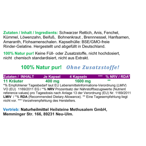 11 Kräuter & Bitterstoffe nach Hildegard von Bingen 120 Kapseln