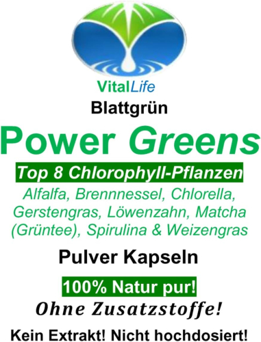 Power Greens Top 8 Chlorophyll Pflanzen 720 Pulver Kapseln