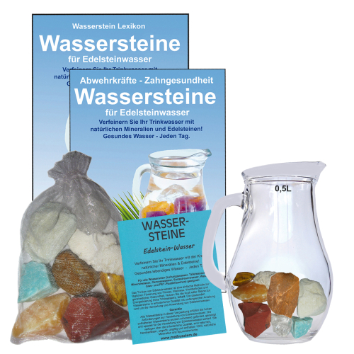 Edelsteinwasser Magen & Darm 5-tlg Set Wassersteine + 0,5 Liter Krug