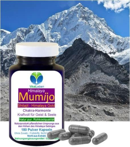 Mumijo Shilajit Himalaya Gold 720 Pulver Kapseln Chakra-Harmonie