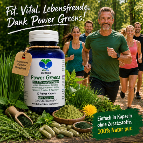 Green Power Greens 8x Chlorophyll Supergreens 120 Pulver Kapseln Alfalfa Brennnessel Chlorella Gerstengras Löwenzahn Matcha Spirulina Weizengras. Natur pur. Ohne Zusatzstoffe.