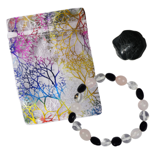 Turmalin schwarz + Bergkristall + Rosenquarz Edelstein Schmuck Armband. Gegen negative Energien + COMPUTER- HANDY-STRAHLEN + ELEKTROSMOG