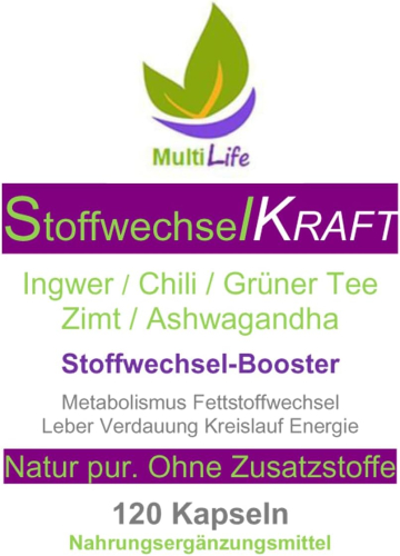 STOFFWECHSEL anregen, beschleunigen 120 Kapseln TOP-5 Komplex: Chili, Ingwer, Grüntee, Zimt, Ashwagandha.
