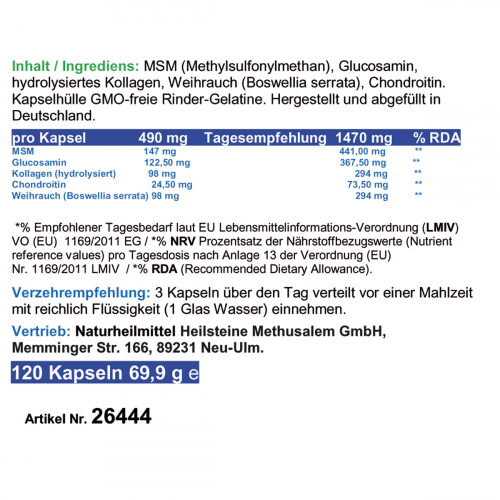 Knorpelaufbau KNORPEL und GELENKE 720 (4x180) Kapseln Top-5 Komplex ►Gelenkkapseln mit Glucosamin, Chondroitin, MSM, Kollagen, Weihrauch. OHNE ZUSATZSTOFFE. 3+1 Dose GRATIS!