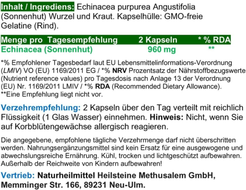 ECHINACEA purpurea 360 Kapseln PURPUR SONNENHUT ImmunFitKraut & Nerven ADAPTOGEN - Immunsystem-Abwehrkräfte Komplex - SEELISCHE Entspannung.