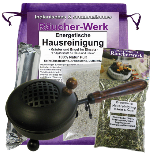 Räucherset 5-tlg Energetische Hausreinigung mit schwarzer Räucherpfanne XL