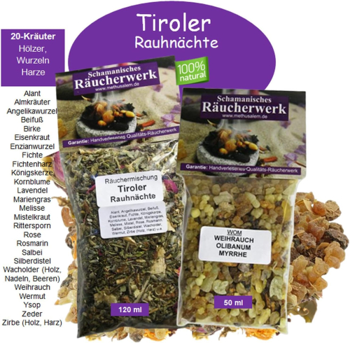 RAUHNÄCHTE räuchern 9-TLG Räucher-Set Tiroler RAUHNACHT Messing Räucherpfanne Silber, 2X Räuchermischung, WEIHRAUCH, MYRRHE, Anleitung, ZUBEHÖR.