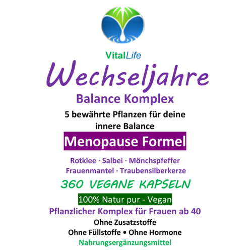 Wechseljahre Komplex VEGAN 360 Kapseln, Menopause Formel, Hormon Balance für Frauen ab 40